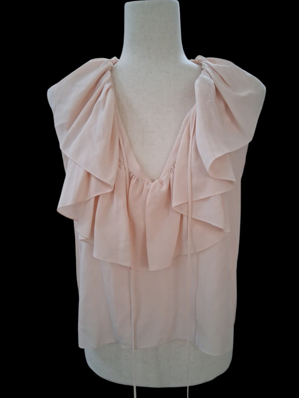 CHLOE $1200+ Fresh Pink Silk Ruffle V-Neck Tassel Blouse Top FR 36 US 4 NWOT - Picture 2 of 7